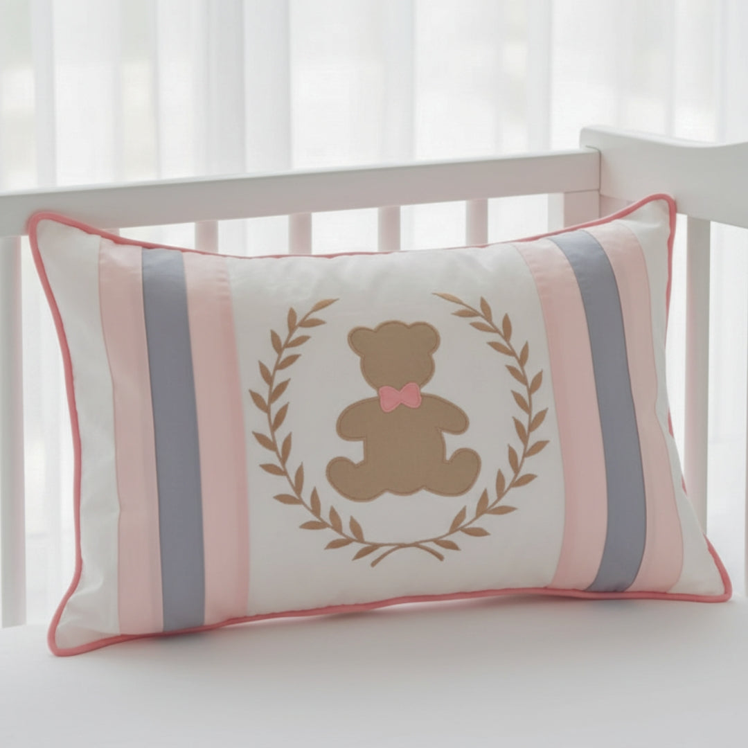 Teddy Motif Embroidered Cushion Cover