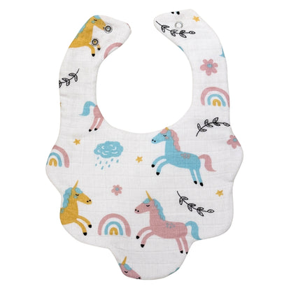 Ultra-Soft Muslin Baby Bib – 100% Organic Cotton (0–18M) - Pastel Unicorns