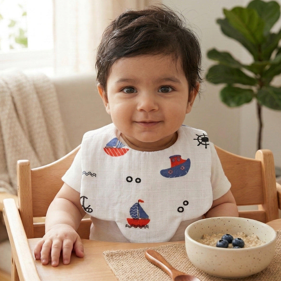 Ultra-Soft Muslin Baby Bib – 100% Organic Cotton (0–18M) - Sea Waters