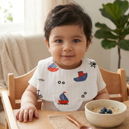 Ultra-Soft Muslin Baby Bib – 100% Organic Cotton (0–18M) - Sea Waters