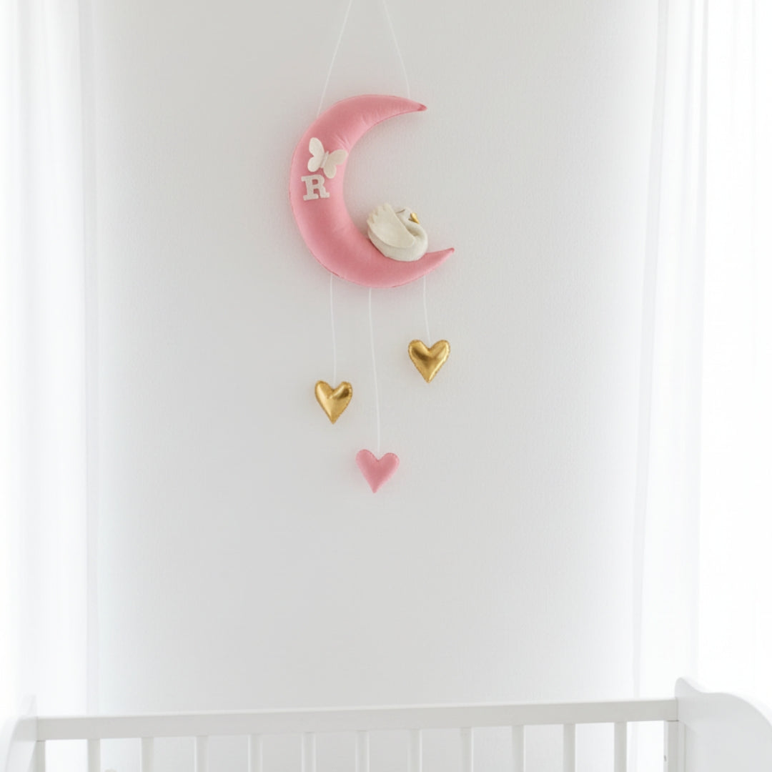 Swan on Moon Hanging-  Felt Fabric