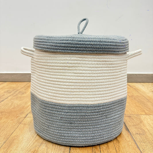 MonkiNook Cotton Rope Storage Basket with Lid – Cloud Grey