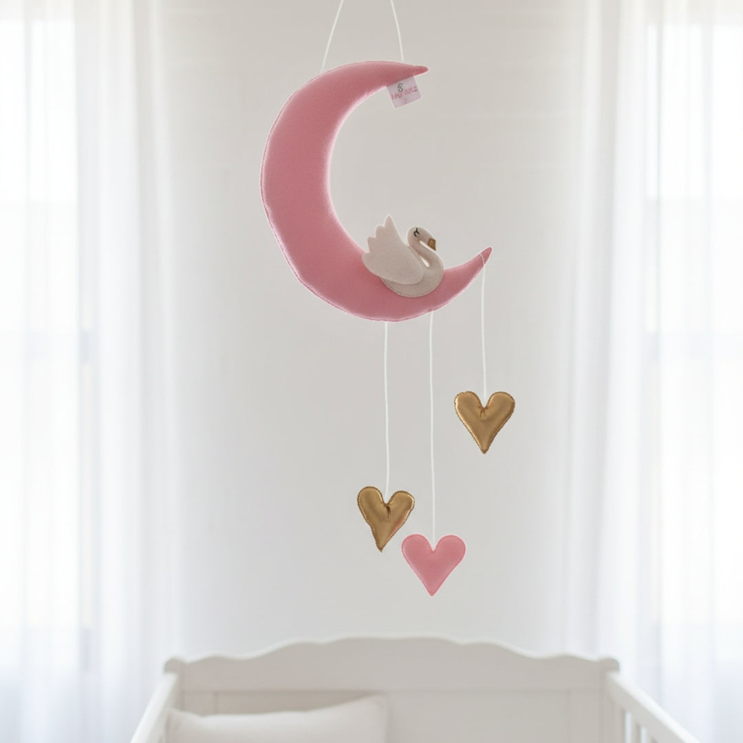 Swan on Moon Hanging-  Felt Fabric