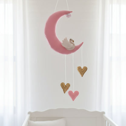 Swan on Moon Hanging-  Felt Fabric
