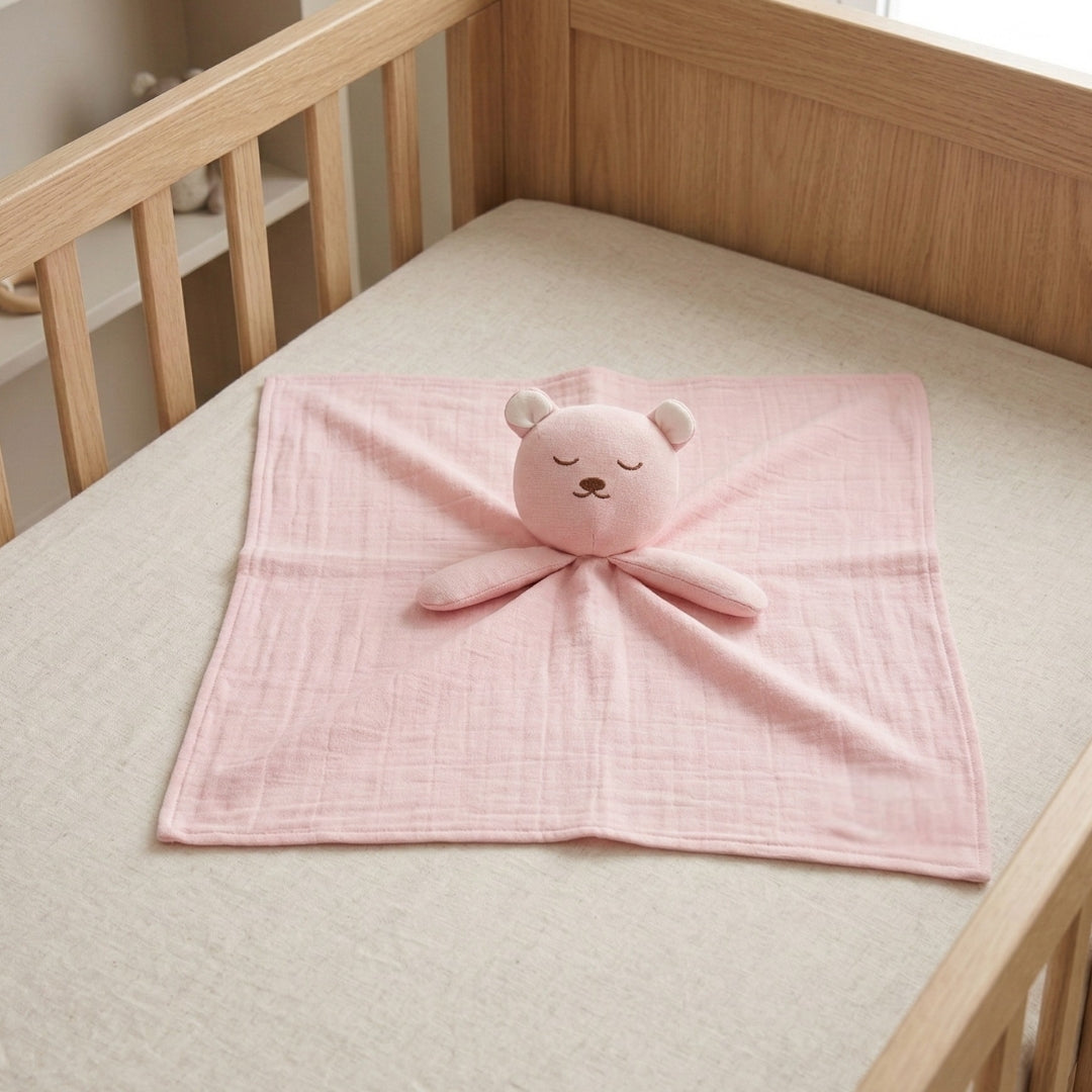 Dream Bear Security Blanket – Soft Muslin Cotton Cuddle Cloth - Pink