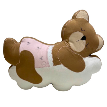 Sleepy Teddy Bear on Cloud Shaped Cushion - Pink
