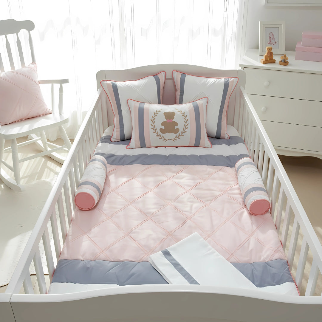 Teddy Stripes Bedding Set (Peach)