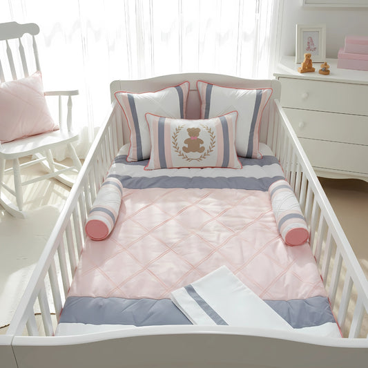 Teddy Stripes Bedding Set (Peach)