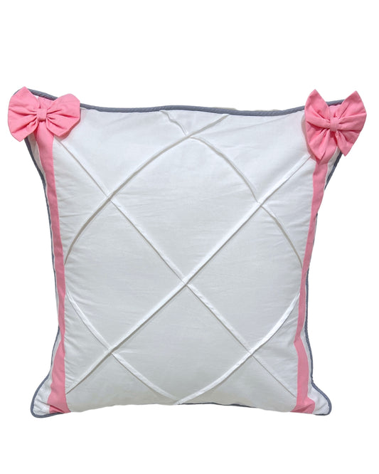 Bow-Trim Pleat Cotton Cushion Cover