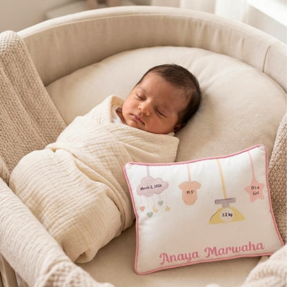 Personalised Birth Stats Cushion – Newborn Keepsake Gift (with filler)