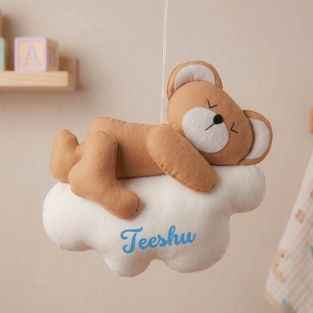 Sleepy Bear Cloud Felt Wall Hanging (Nursery Wall Decor)