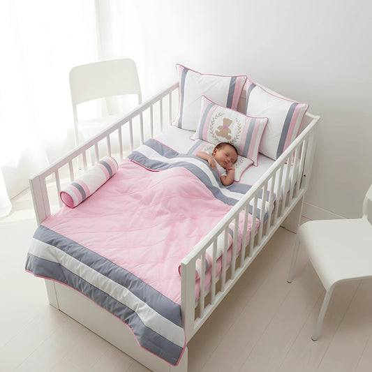 Teddy Stripes Bedding Set (Pink)