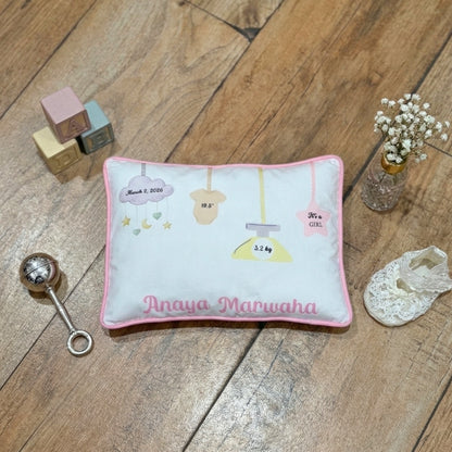 Personalised Birth Stats Cushion – Newborn Keepsake Gift (with filler)