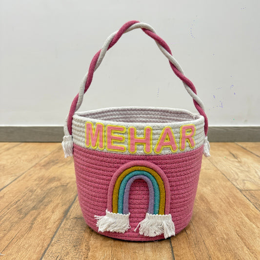 Rainbow Cuddles Carry Storage Basket (8x8")