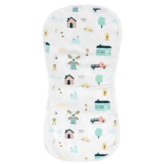 Ultra Soft Organic Muslin Burp Cloth (6-Layer, Ultra Absorbent) - Windmill & Wheels (white)