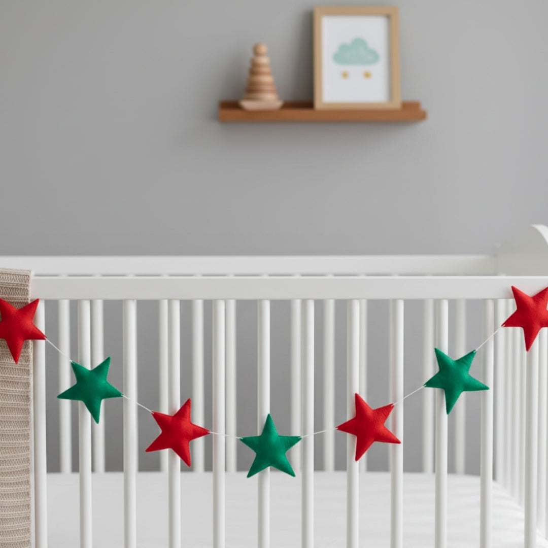 Red and Green Reusable Star Bunting for Kids Room & Birthday Party Backdrop