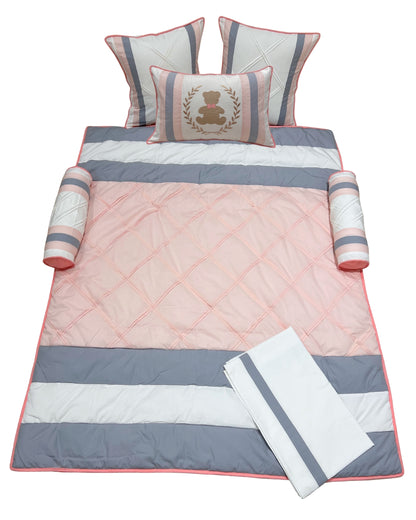Teddy Stripes Bedding Set (Peach)