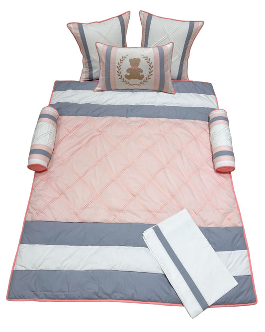 Teddy Stripes Bedding Set (Peach)