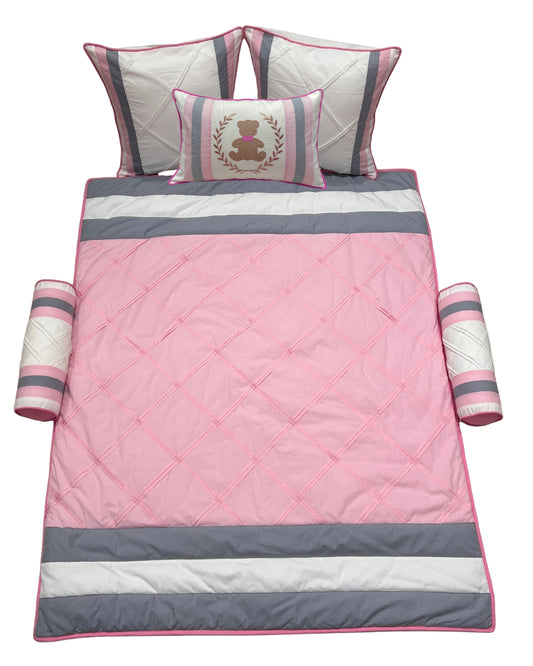 Teddy Stripes Bedding Set (Pink)
