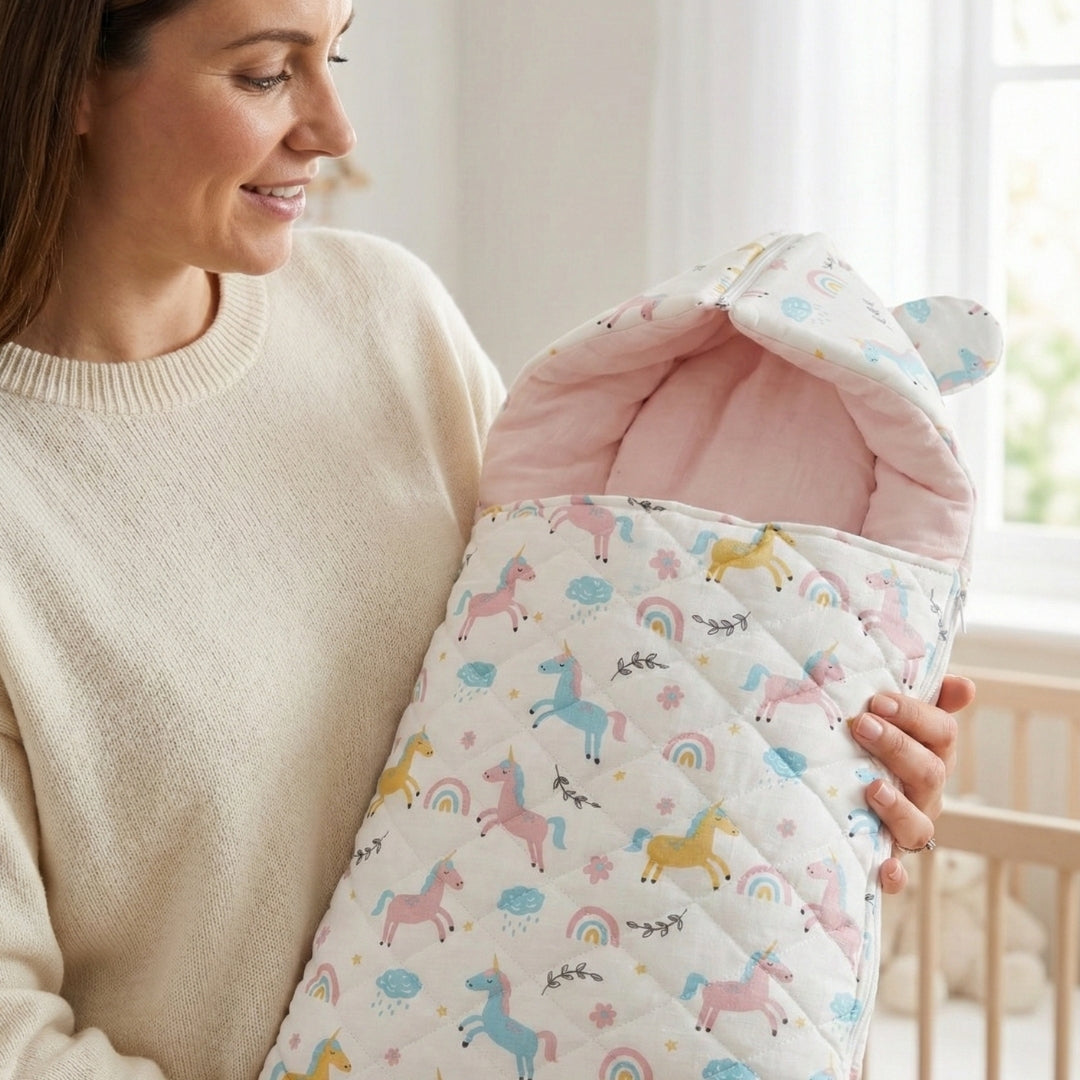 SnugPod Cotton Muslin Baby Sleeping Bag - Unicorn Magic
