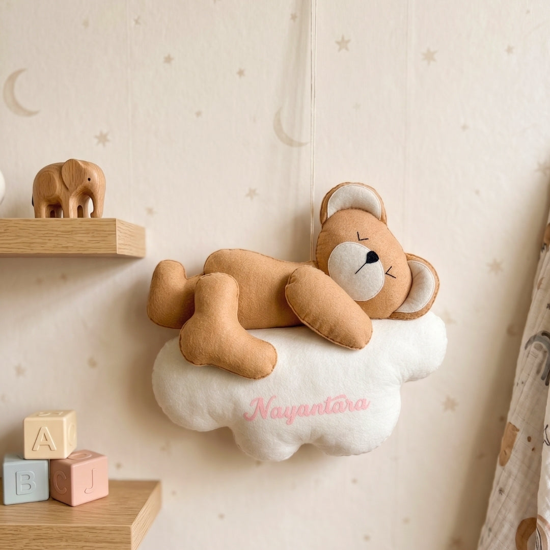 Sleepy Bear Cloud Felt Wall Hanging (Nursery Wall Decor)
