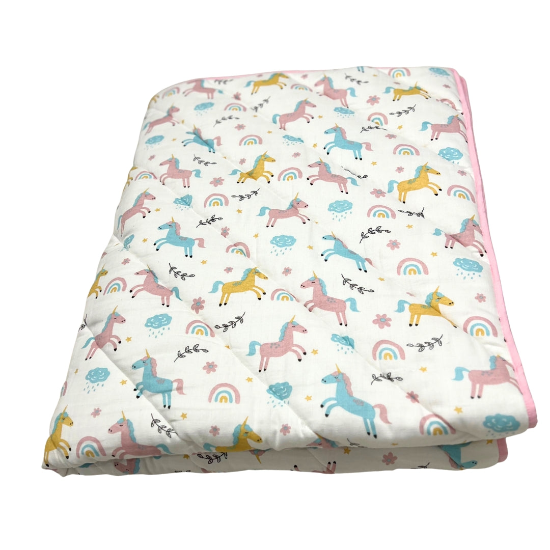 Pastel Unicorns Organic Muslin Cotton Quilt – GOTS Certified 40"×50"