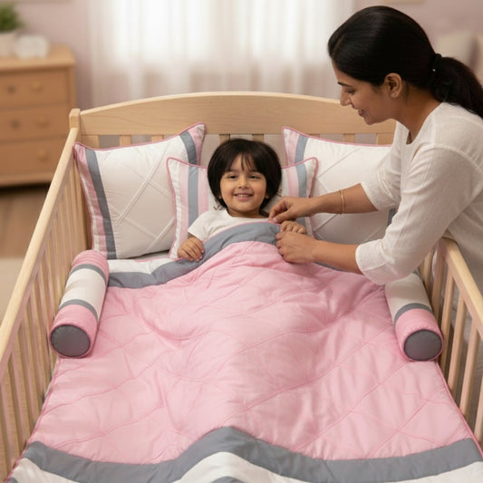 Teddy Stripes Bedding Set (Pink)
